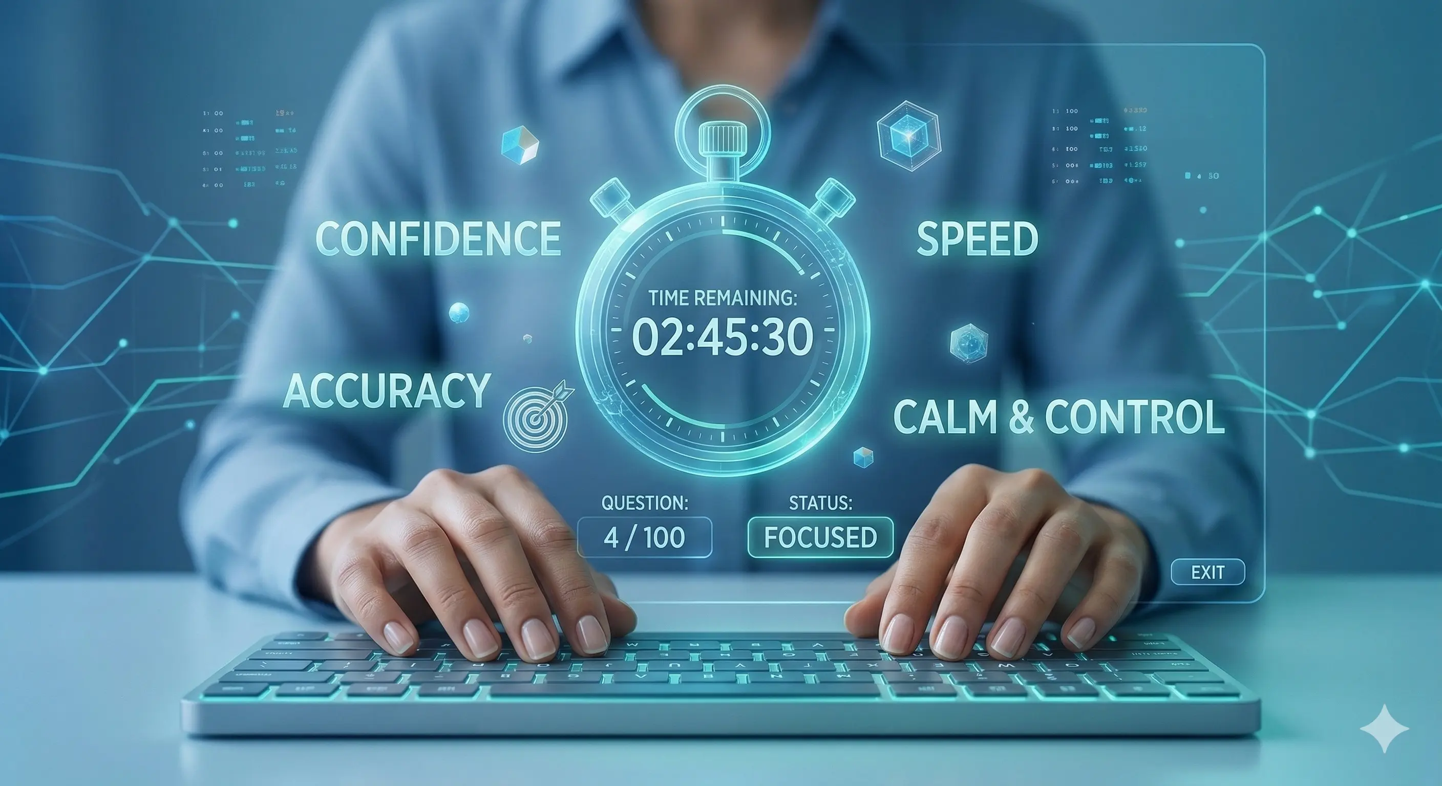 Time management interface for PTE mock test pacing and speed control